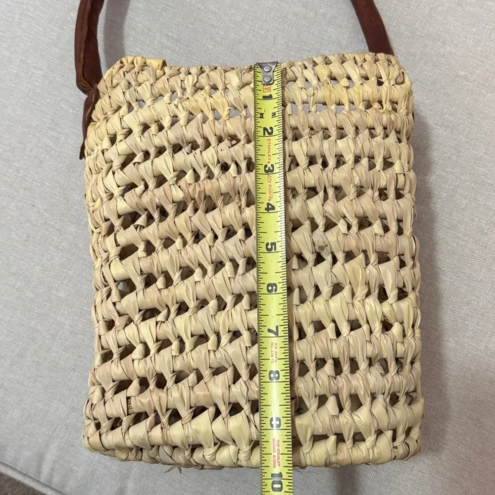 Natural Material Basket With Handles-Open Weave-Brown Faux Leather Handle-GUC